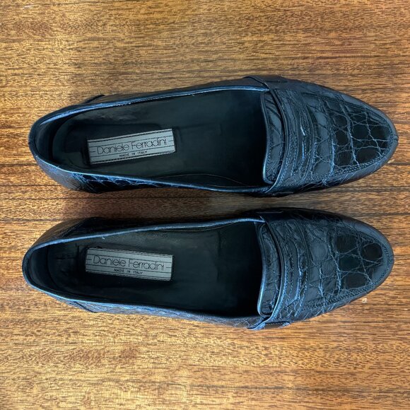 ?HP?D Ferradini Men’s Size 9M GENUINE CROCODILE Black Italian Loafer Hand Made main image 7